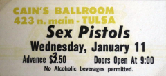 Cains Ballroom, Tulsa, Oklahoma, USA January 11th 1978 - Gig Ticket