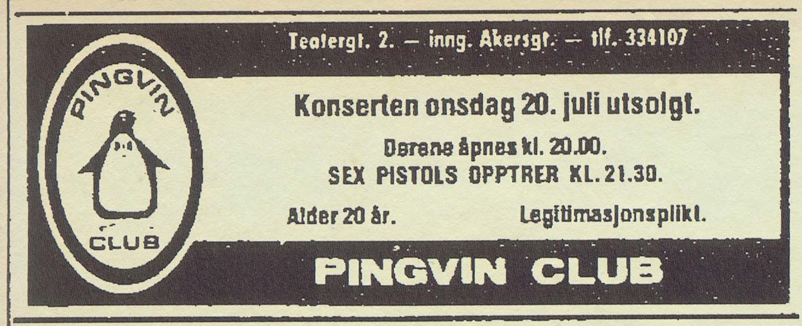 Pinvinen Restaurant, Oslo, Norway, July 20th 1977 - Ticket