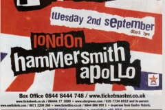 London, Hammersmith Apollo 2nd September 2008 - press ad