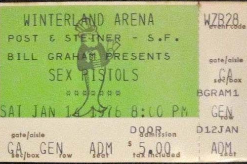 Winterland Ballroom, San Francisco, California, USA, January 14th 1978 - Ticket