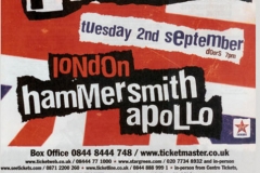 2.9.08 Hammersmith Apollo, London, UK - Press Ad