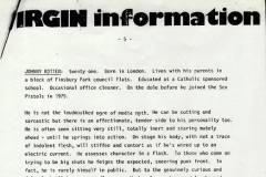 Virgin Records Sex Pistols Biography, - Caroline Coon, May 1977