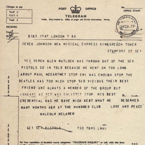 Telegram, February 28th 1977